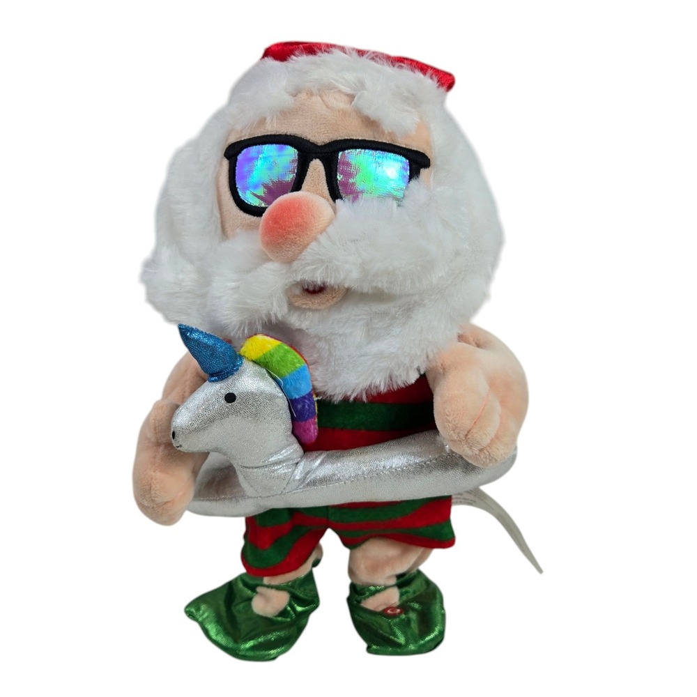 Gemmy Christmas Santa Claus Dancing Singing Jump in The Line Float & Sunglasses